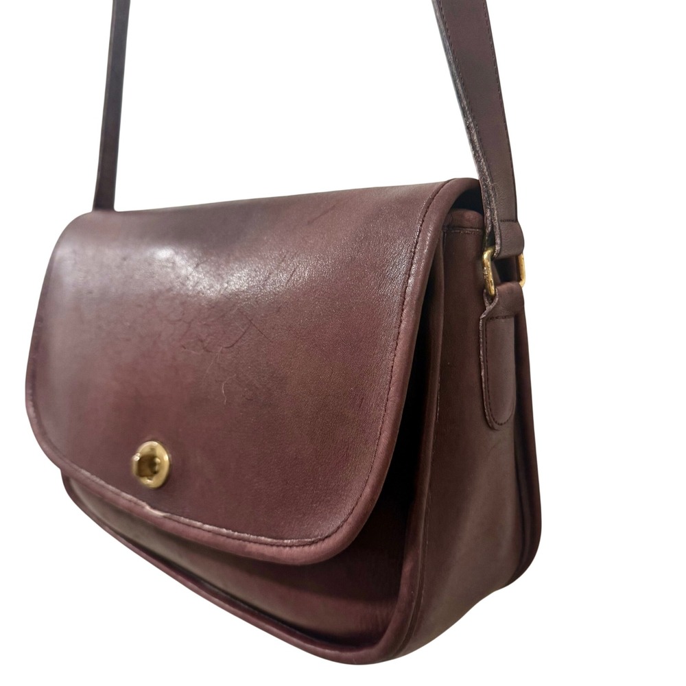 Vintage Coach City Bag Brown Leather Turnlock Flap Shoulder Bag USA 80s/90s
